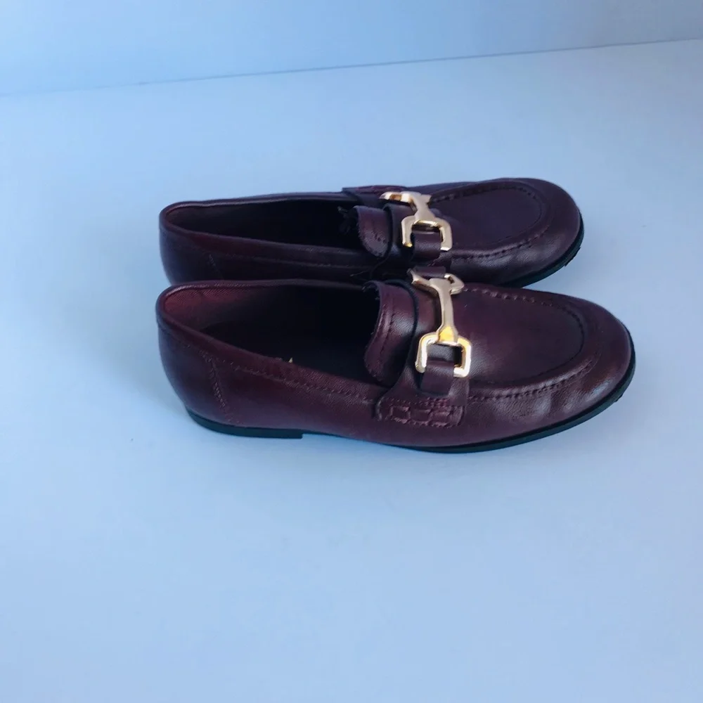 Zara Burgundy Loafers with Gold Buckle